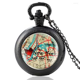 Pocket Watches York Map Design Glass Cabochon Quartz Vintage Unique Watch Men Women Pendant Necklace Chain Hours Clock