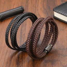 Charm Bracelets Bohemian Stainless Steel Brown/Black Fashion Men's Accessories Classic Multilayer Leather Woven Bracelet