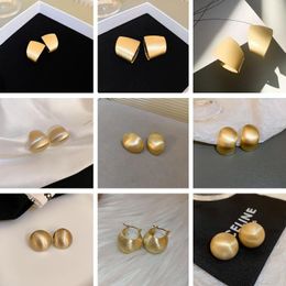 Stud Earrings AENSOA Simple Design Gold Colour Drawing For Women 2023 Trendy Multiple Round Heart Geometric Big