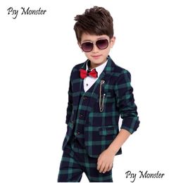 Anzüge Blume Jungen Formale Schule für Hochzeiten Marke Plaid Blazer Weste 3 stücke Smoking Kinder Prom Party Kleid Kleidung Sets 230524 Drop Del Dhchx