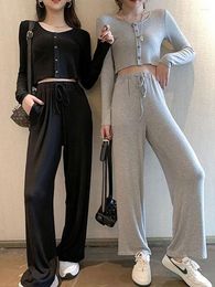 Gym Clothing Summer Leisure Sports Suit Women Sportswear Short Waist High Wide-Leg Pants Two-Piece Fitness Exercise Set