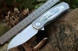 1Pcs M6721 Flipper Folding Knife CPM-20V Satin Blade CNC CT4 Titanium/ Abalone Shell Handle Ball Bearing Fast Open EDC Pocket Knives