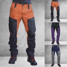 Spring Cargo Large Side Pockets Fine Textured Contrast Color Panel Sports Tight Men's Work Pants P230529