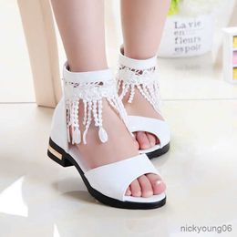 Sandals Sandals Summer Sandals Girls Shoes Tassel Kids Sandals New Fish Mouth Princess Shoes Black White Pink Size Fashion R230529