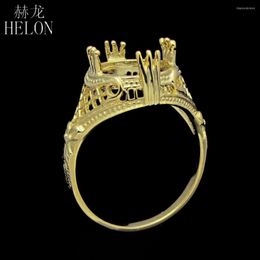 Cluster Rings HELON Sterling Silver 925 Engagement Ring 10.5MM Round Semi Mount Setting Women Solitaire Vintage Trendy Fine Jewellery