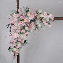 Decorative Flowers 1set 100cm 3D European Style DIY Wedding Stage Decor Artificial Flower Wall Arch Silk Rose Peony Plants Design