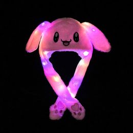 Glowing Cute Bunny Ears Hat Jumping Rabbit Hat Funny Glowing Ear Moving Bunny Hat Cartoon Kawaii Plush Hat Toys Gift for Children Adult