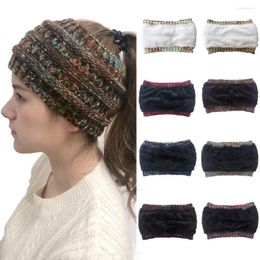 Berets Women Outdoor Solid Plush Splice Hats Crochet Knit Holey Beanie Cap Headband Winter Warmer Ear Knitted For