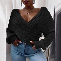 Women's Sweaters 2023 Winter Spring Women Knitted V-Neck Cross Wild Korean Sexy Elegant Pullovers Ladies Jumpers