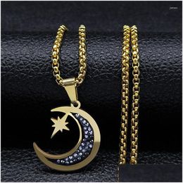 Pendant Necklaces 2023 Fashion Light Of Stars And Moon Charm Necklace Gold Color Rhinestone Chain For Women Small Jewelry Drop Deliv Dhwjw