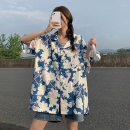 Women's Blouses Summer All-match Buttons Turn-down Collar Short Sleeve Blouse Femme Preppy Style Printing Loose Shirts Women Clothing Top