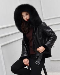 Women's Leather 2023 Genuine Jacket Natural Sheep Shearling Fur Coat Winter Women Collar Real Sheepskin Coa