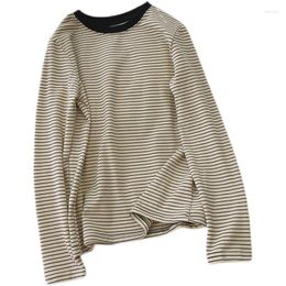 Women's T Shirts Autumn Winter Striped Pullover Women Casual Loose Velvet Padded Long-Sleeved T-shirt Fashion Thickened O-Neck Tops