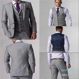 Custom Made Side Vent Groom Tuxedos Light Grey Best man Suit Notch Lapel Wedding Groomsman