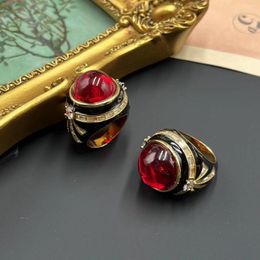 Necklace Earrings Set Middle Vintage Enamel Zircon Little Red Coloured Glaze Gold-plated Ring Spot Light Luxury Joker Fashion