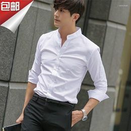 Men's Casual Shirts Suit Round Neck Collar Men's Long Sleeved Slim Tops For Men Clothing Camisas Y Blusa