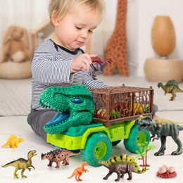 Diecast Model car Dinosaurs Transport Truck Car Toy Indominus Rex Jurassic Park Educational Dinosaur Toys for Children Boys Gifts 230526