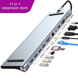 Hubs 11 IN 1 USBC Docking Station Hub USB 3.0 Multiport Adapter 4K HDMIcompatible RJ45 SD/TF VGA PD For MacBook For IPad Laptops