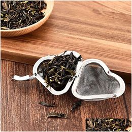 Tea Strainers Heart Shaped Mesh Strainer Stainless Steel Locking Spice Infuser 6Cm Shape Drop Delivery Home Garden Kitchen Dining Ba Dhpei