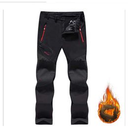 Winter Waterproof Outdoor Hiking Camping Fishing Sports Men's Trousers Wool Warm Soft Shell Cargo Pants P230529