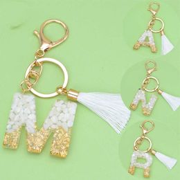 Keychains White tassel letter keyring mimics crystal drop gel accessories popular pendant in Europe and America G230526