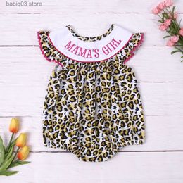 Rompers New Born 0-3T Jumpsuit Baby Boy Clothes MAMA'S GIRL Embroidery Bubble Infant Romper Sleeve Shorts Bodysuit Leopard Print Outfit T230529