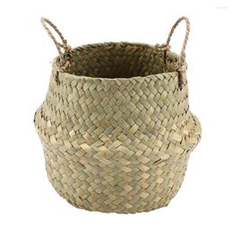 Vases Foldable Natural Seagrass Woven Clothes Organizer Flower Plant Pot Basket(Natural Color)