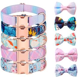 Dog Collars DHK Plaid Flowers Gradient Colours Polyester Cotton Collar With Bows Adjustable Decorations S1851