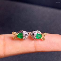 Stud Earrings Fish Style Emerald Earring Women Jewelry Genuine Natural Gemstone Real 925 Silver Birthday Party Gift Est
