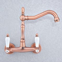 Kitchen Faucets Antique Red Copper Brass Wall Mounted Wet Bar Bathroom Vessel Basin Sink Cold Mixer Tap Swivel Spout Faucet Msf880