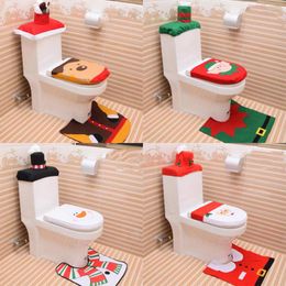 Toilet Seat Covers Closestool Santa Cover Christmas And 3PC Tissue Set Home Decor