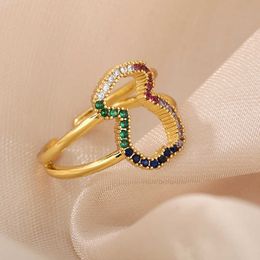 Band Rings Fashion Colourful Geometric Rings Zircon Hollow Out Opening Ring Women's Personality Party Jewelry AA230529