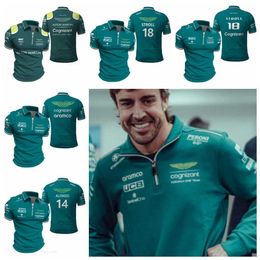 Herren-T-Shirts für Aston Martin 14 Alonso Fahrer 2023 F1 Racing Team Motorsport Sport-Poloshirt, Auto-Fans, grün, verblasst nicht, atmungsaktiv