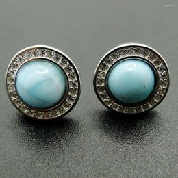 Stud Earrings Natural Larimar Earring Fine Jewellery With 7mm Round 925 Sterling Silver For Women Nice Gift