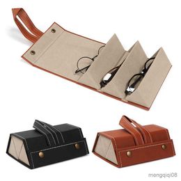 Sunglasses Cases Bags Portable Glasses Organizer Box Eyeglasses Storage Folding Travel Leather Case Home