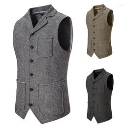 Men's Vests Mens Woollen Vest Men Suit Man Sleeveless Jacket Coat Winter Autumn 2023 Turn-down Collar Male Without Sleeve