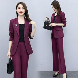 Women's Two Piece Pants Spring 2023 Slim Fit Fashion Temperament Professional Suit Women 2 Sets Business Blazer Jacket Coat Fuchsia