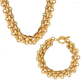 Necklace Earrings Set Curb Cuban Link Chain Stainless Steel Gold And Silver Color Bracelet For Women Fashion Jewelry