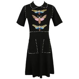 62 XL 2023 Runway Dress Crew Neck Short Sleeve Black White Kint Dress Empire Brand Same Style Dress Flora Print High Quality Womens Clothes mingmo