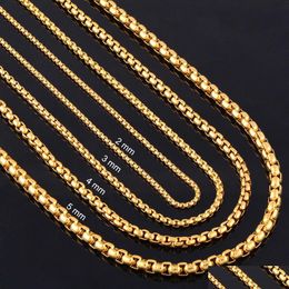 Chains Whole Salewidth 2Mm/M/4Mm/5Mm Gold Stainless Steel Round Box Link Chain Never Fade Waterproof Wholesale Drop Delivery Jewellery Dhplq