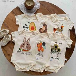 Rompers Newborn Baby Romper Cartoon Animal Cotton Toddler Girl Boy Sunflower Printing Jumpsuit Summer Short Sleeve Jumper Easter Costume T230529