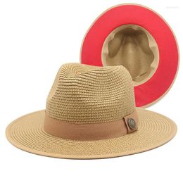 Berets 2023 Fashion Summer Women Wide Brim Red Bottom Patchwork Straw Hat Chapeau Female Sun Hats Sombrero Mujer Fedora Cap