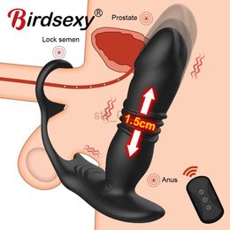 Sexy Set Silicone Anal Vibrator Thrusting Prostate Stimulator Massager Delay Ejaculation Lock Ring Anal Butt Plug Sex Toys Dildos for Men J2305