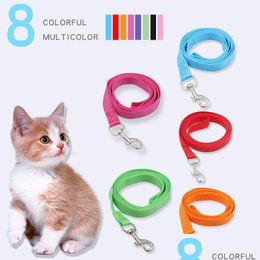 Dog Collars Leashes Pet Nylon Leash Solid Colour Durable Strong Cat Puppy 1.5X120Cm Walking Rope Drop Delivery Home Garden Supplies Dhu3O
