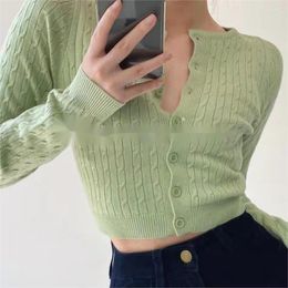 Women's Knits V Short Twists Sweater Women Sueters Mujer Cropped Cardigan Pull Femme Solid Knitted White Jersey Sweaters Top Coat