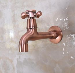 Bathroom Sink Faucets Antique Red Copper Brass Single Cross Handle Kitchen Faucet Wall Mounted Laundry Mop Water Tap Aav304