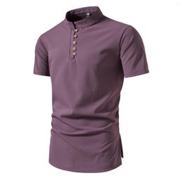 Men's T Shirts Spandex Long Sleeve Shirt Mens Plain European And American Men's Stand Collar Solid Color Cotton Linen Tunic