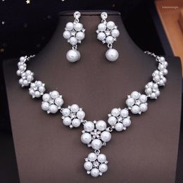 Necklace Earrings Set Luxury Rhinestone Pearls Choker Sets For Women Prom Wedding Fashion Accessories