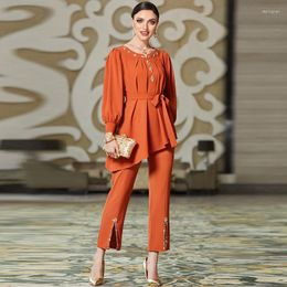 Ethnic Clothing Fashion Temperament Diamond-encrusted Long-sleeved Pants Suit Saudi Arabia Women's Muslim Ramadan