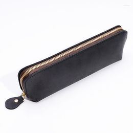 Pencil Case Handmade Vintage Nature Genuine Leather Bag Pencilcase Pen Box Office School Supplies Gift 19 4.5 6 Cm